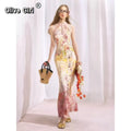 Olivegirl High End Dress Chinese Gradient Printed Sleeveless Lace Cheongsam Qipao Slim Sexy Long Dresses Women's Clothes