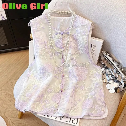 Chinese Style Vest Thin Sleeveless Top Heavy Industry Embroidery Summer New Stacked Wear Women's Summer Clothing