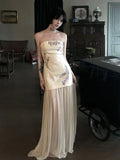 Olivegirl Sexy Off-shoulder Maxi Dress Wisteria Embroidery 2026 Women's Clothing Summer Long Dress with Patchwork Net Dresses