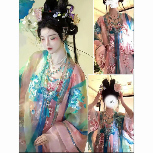 Olivegirl High-end Graduated Embroidered Tang Dynasty Style Hanfu Dress for Women Summer Fairy Costume Cosplay