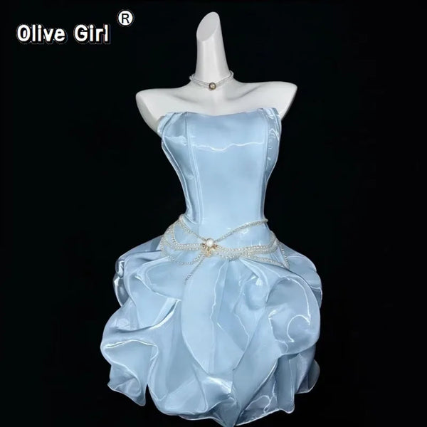 Olivegirl Strapless Evening Dress Female Heiress Socialite Birthday Party Princess Dress Graduation Ceremony Short Fluffy