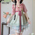Olivegirl Hanfu Dress Embroidered Strap Skirt Short Sleeve Puff Skirt Lace Flower Chinese Sweet Women's Clothing Cosplay
