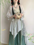 Song Dynasty Hanfu Set | Printed Suspender Pants & Short Shirt | Sweet Elegant Summer Outfit
