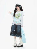 Olivegiel High Waist Cute Cartoon Cat Embroidery Denim Jean Women's Trouser Vintage Y2k Clothes Calf Length Denim Pants Harajuku