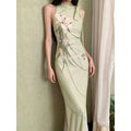 Olivegirl Mint Green Sleeveless Summer Long Dresses for Woman 2026 Floral  Ladies Bodycon Maxi Dress Elegant Lily Print
