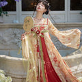 Tang Dynasty Large Sleeve Hanfu Dress | Leaf Print Embroidery | Front Overlapping Fairy Set