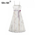Olivegirl Women's Strapless Dress 3D Lace Flower Top High End Elegant Sweet Dress Party Banquet Beach Travel Live Lady's Clothes