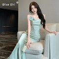 Olivegirl Summer Sexy Dress Evening Gown French Strap Fish Tail Bodycon Acetate Cocktail Dress High-End Elegant Women's Clothing