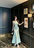 Olivegirl Summer Sexy Dress Evening Gown French Strap Fish Tail Bodycon Acetate Cocktail Dress High-End Elegant Women's Clothing