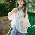 Olivegirl Chinese Embroidery Flower Shirt Pleated Skirt Short Improved Round Neck Top Women's Outfits Clothing