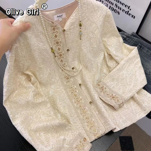 Olivegirl Luxury Coat Jacket Women's Coat High End Sequined Embroidered Lace 2026 Spring Autumn Women's Coats Clothes
