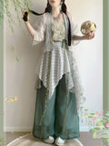 Song Dynasty Hanfu Set | Printed Suspender Pants & Short Shirt | Sweet Elegant Summer Outfit