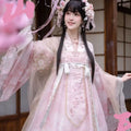 Olivegirl Hanfu Dress Women's Cosplay Front-Open Shirt Bust-Length Short Strap Dress Sleeve Cherry Pink Cute Three-Piece Set