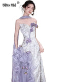 Olivegirl Purple Dress Evening Gown Fishtail Women's Dresses Luxury High-end Flower Wedding Banquet Bride's Toast Clothes