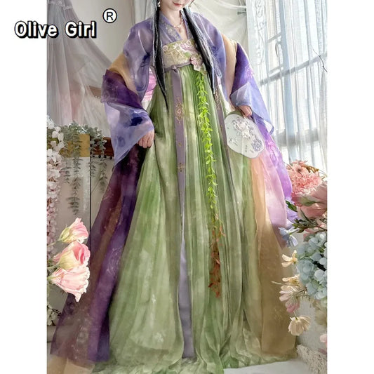 Olivegirl Hanfu Dress Tang Style Embroidery Flowered Fairy Goddess Cosplay Daily Spring Summer Travel Live Party Birthday