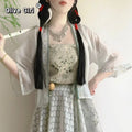 Song Dynasty Hanfu Set | Printed Suspender Pants & Short Shirt | Sweet Elegant Summer Outfit