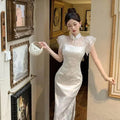 Olivegirl High-end Dress Delicate Lace Flared Sleeves Retro Patchwork Slimming High Slit Youthful Summer Women's Dress 2026