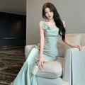 Olivegirl Summer Sexy Dress Evening Gown French Strap Fish Tail Bodycon Acetate Cocktail Dress High-End Elegant Women's Clothing